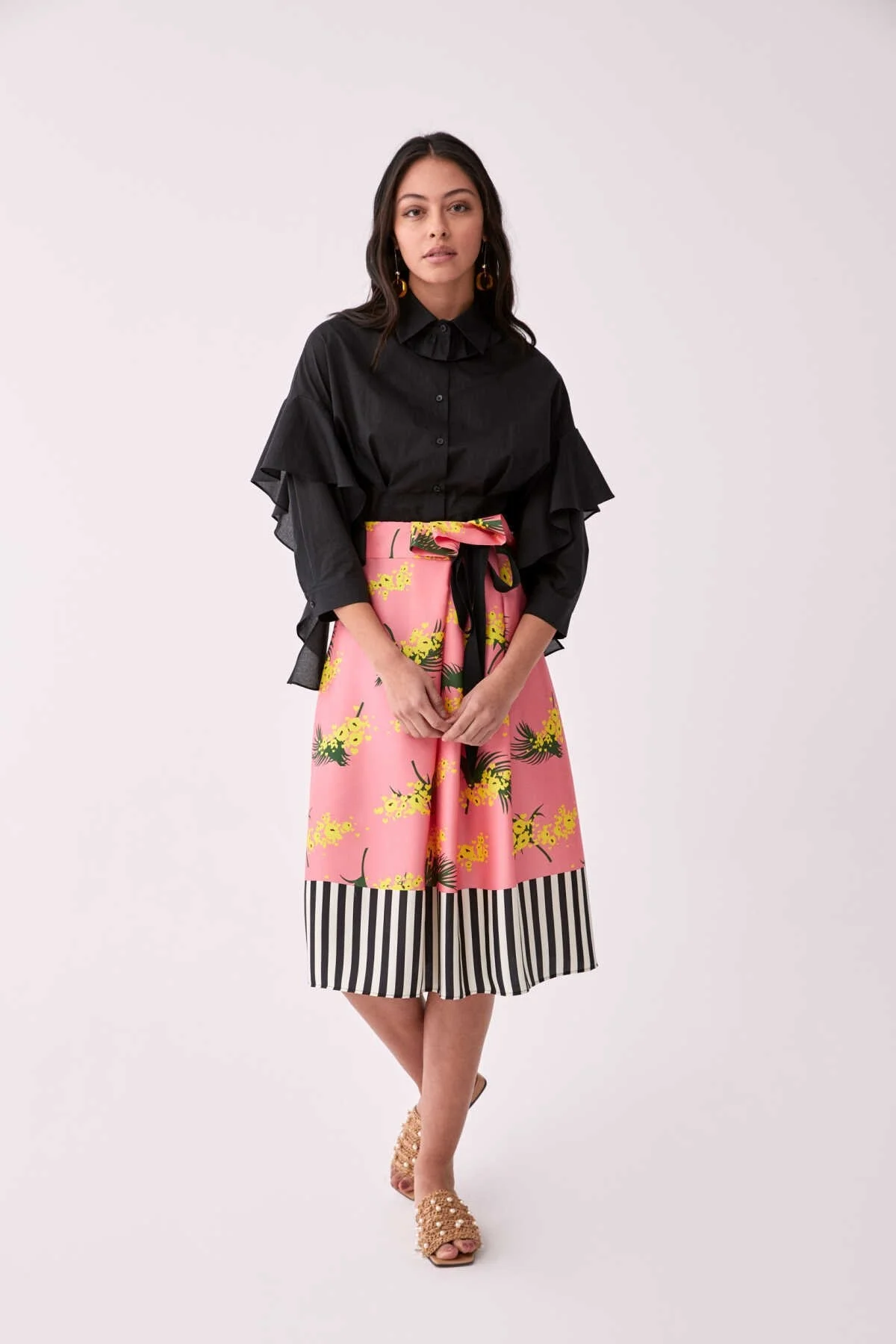 Kuşaklı Çiçek Desenli Etek Standart Renk - 1