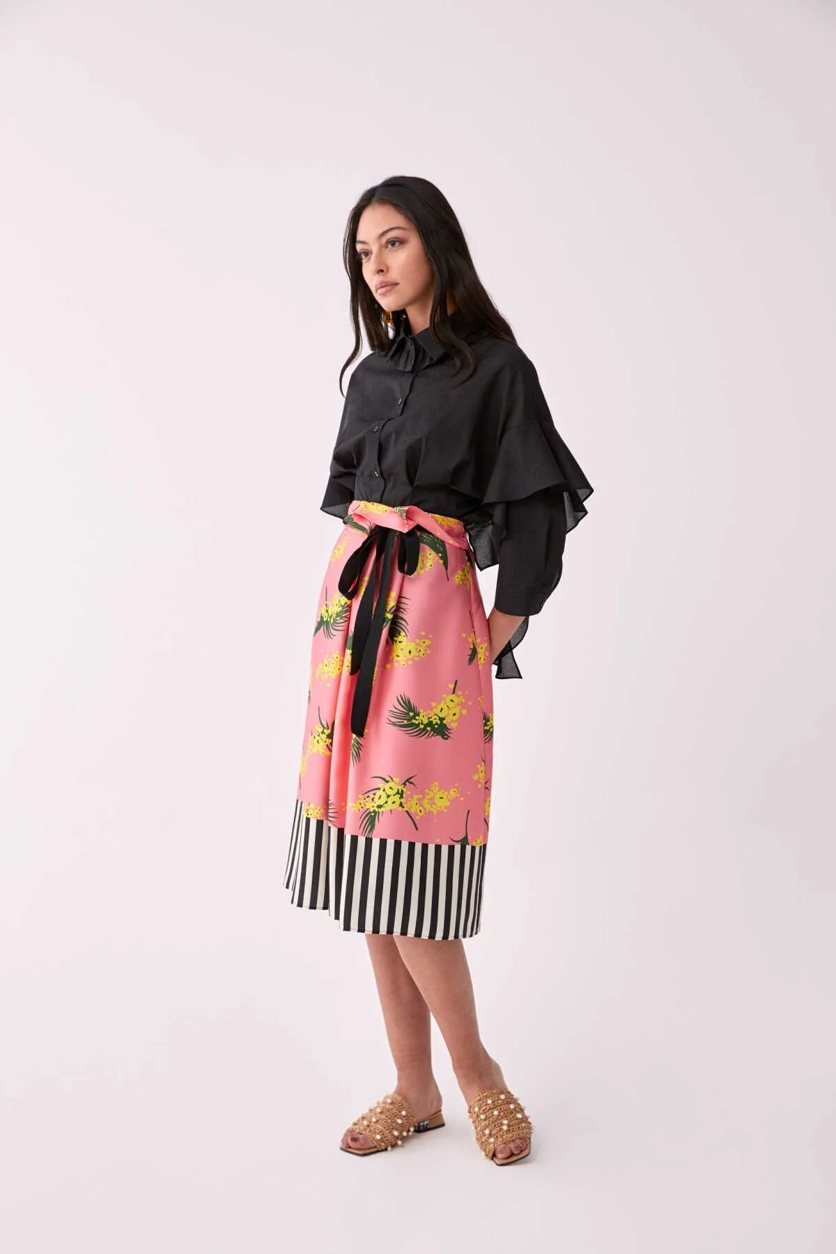 Kuşaklı Çiçek Desenli Etek Standart Renk - 3