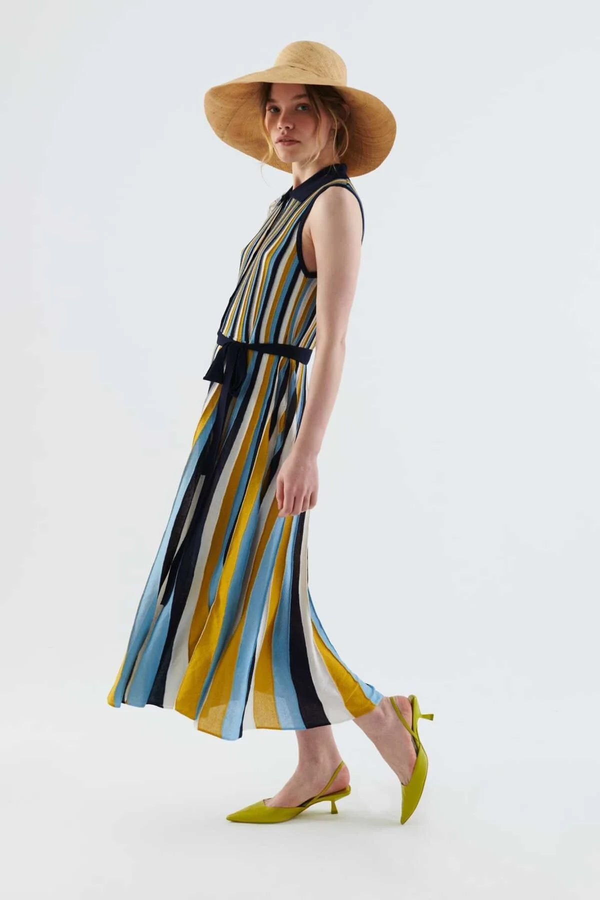 Kuşaklı Kolsuz Desenli Triko Elbise Standart Renk - 3