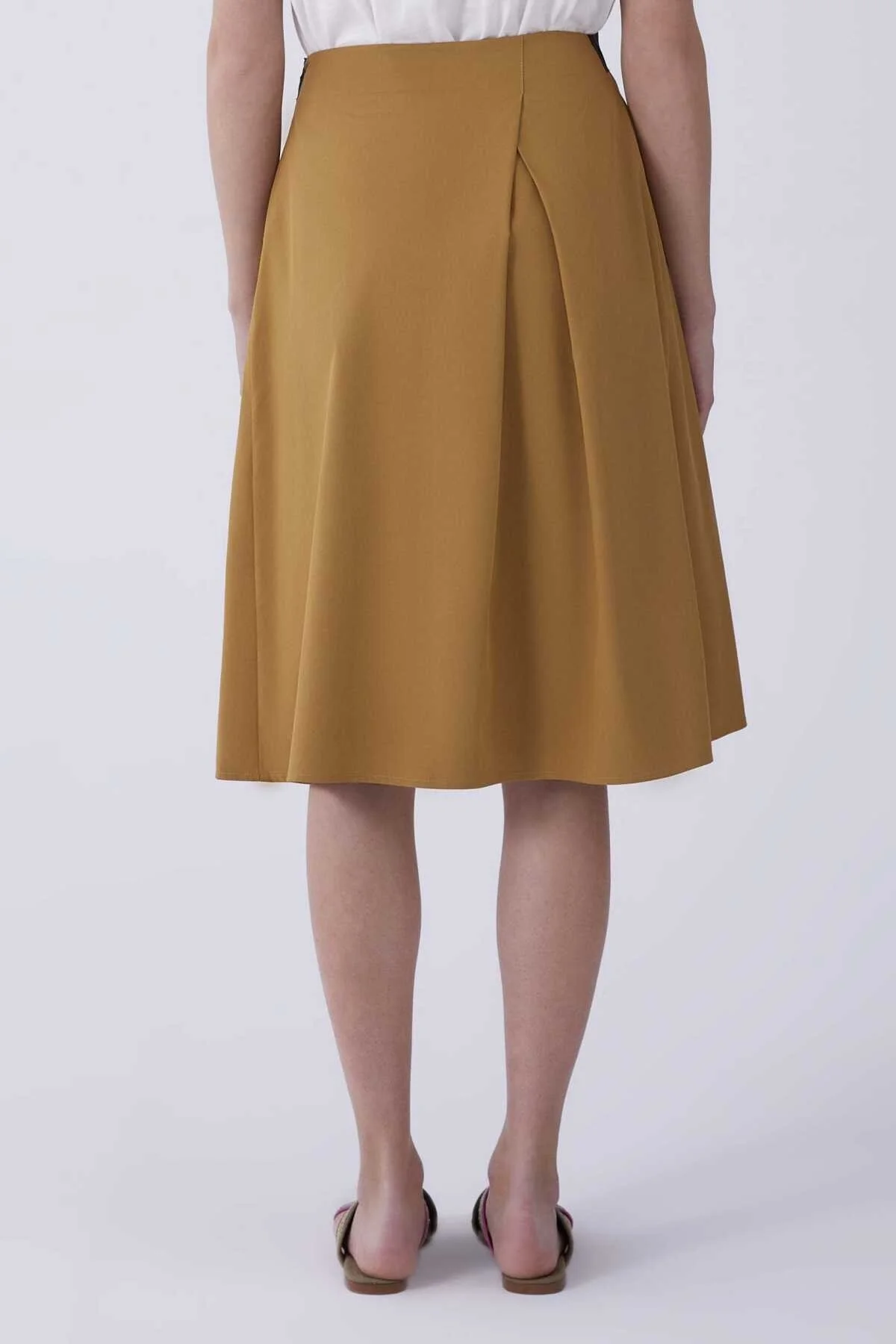 Kuşaklı Koyu Midi Etek Olive - 2