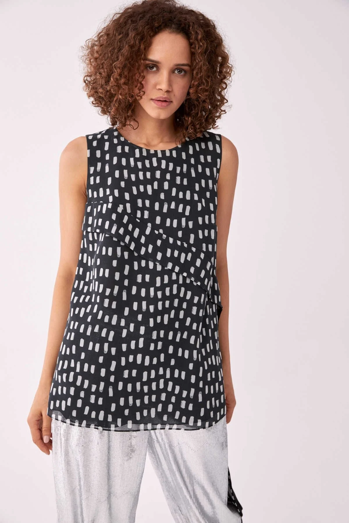 Kuşaklı Siyah Bluz Siyah-Beyaz - 1