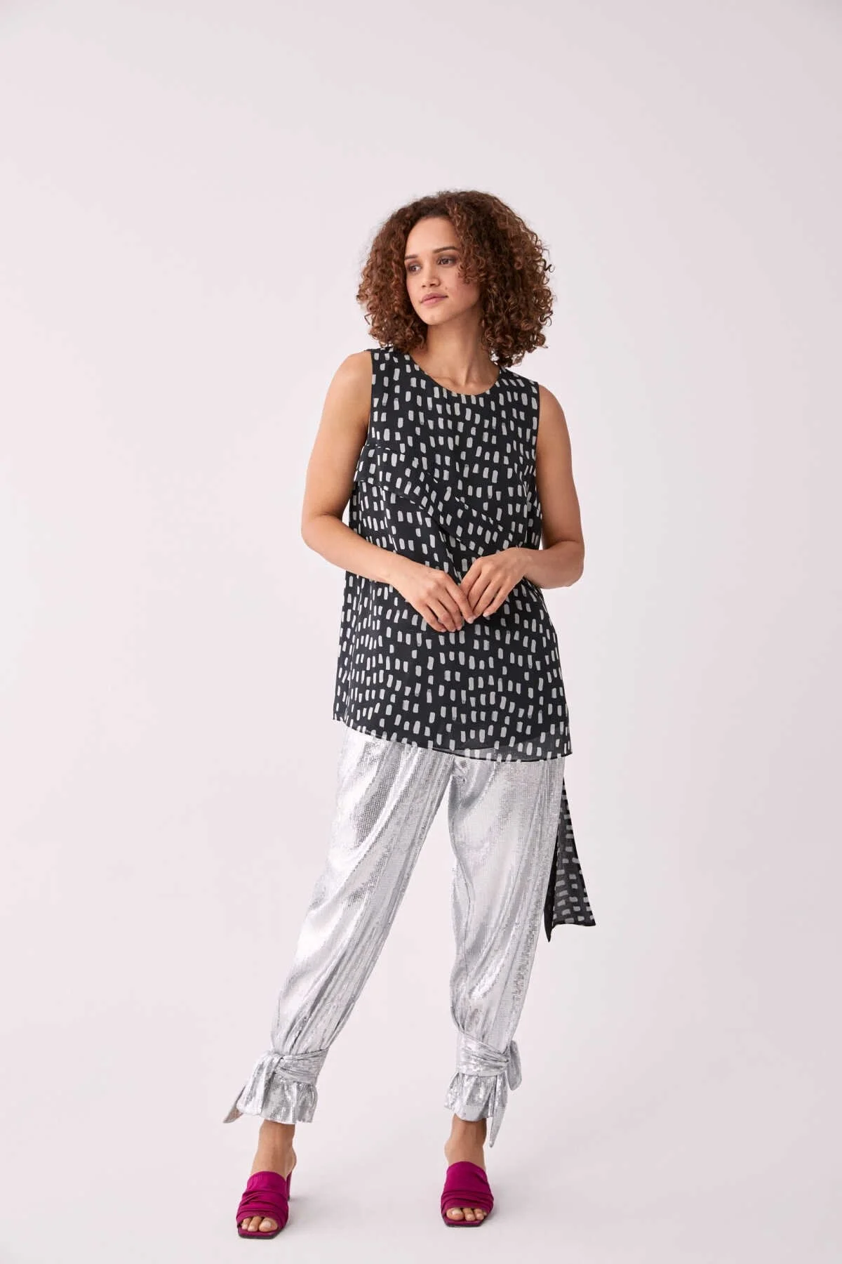 Kuşaklı Siyah Bluz Siyah-Beyaz - 4