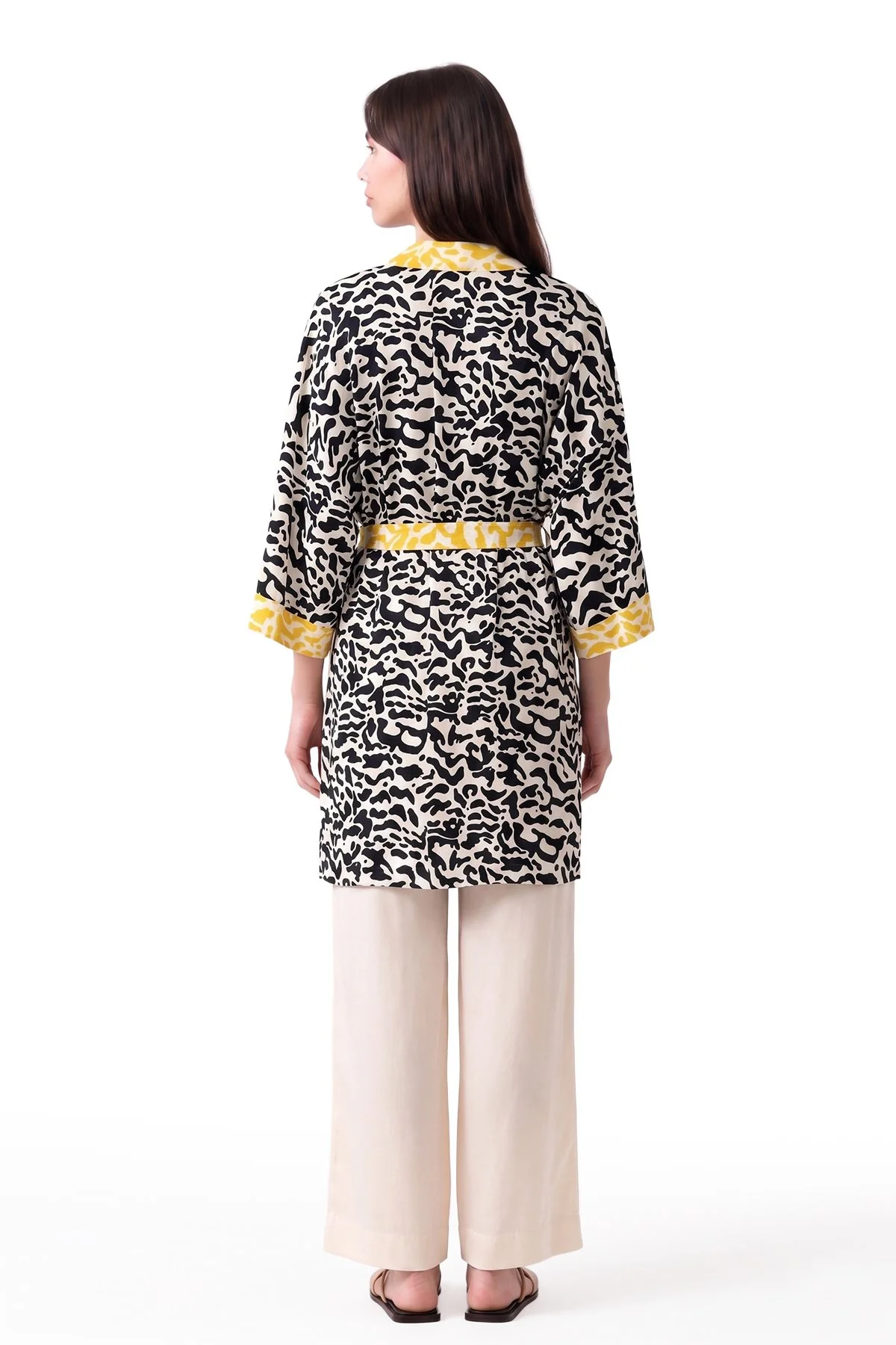 Kuşaklı Zebra Desenli Kimono Standart Renk - 2