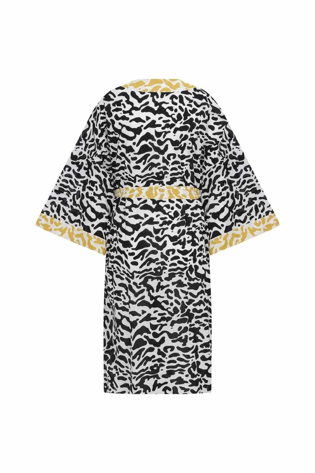Kuşaklı Zebra Desenli Kimono Standart Renk - 5