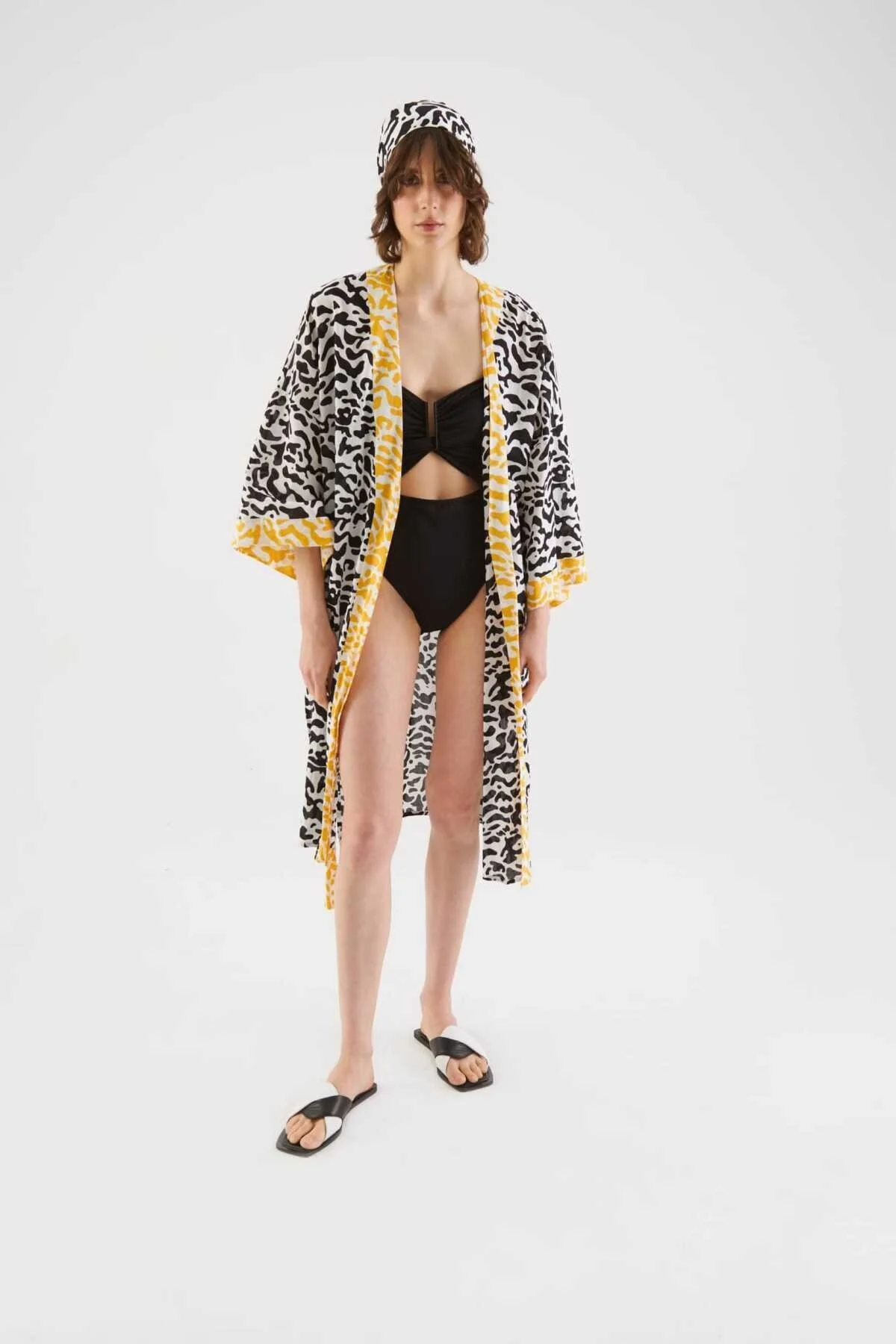 Kuşaklı Zebra Desenli Kimono Standart Renk - 3