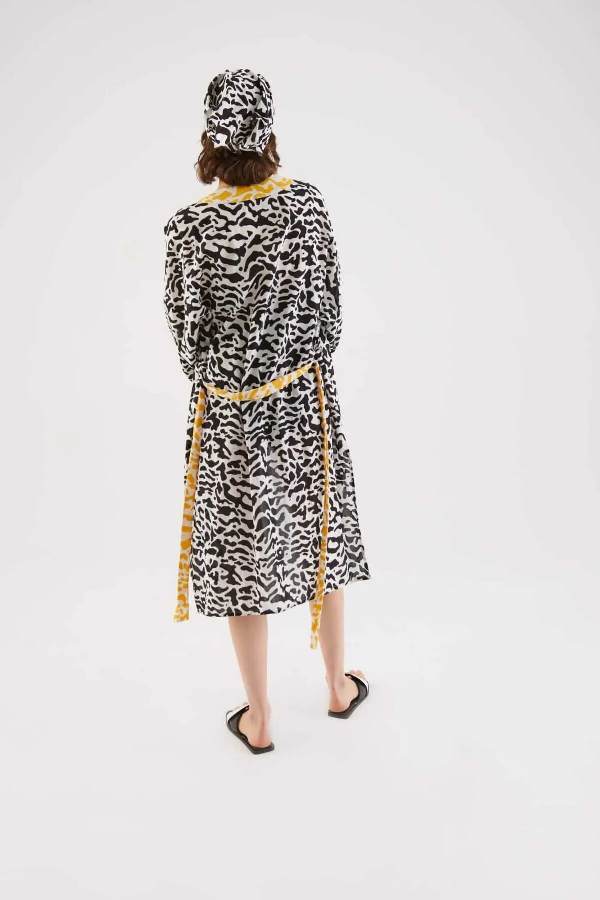 Kuşaklı Zebra Desenli Kimono Standart Renk - 2