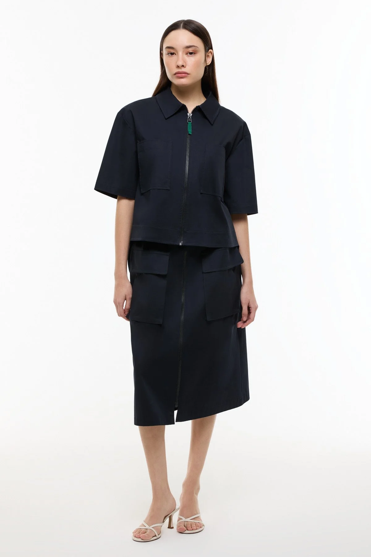 Önden Fermuarlı Çift Cepli Mont Ceket Lacivert - 3