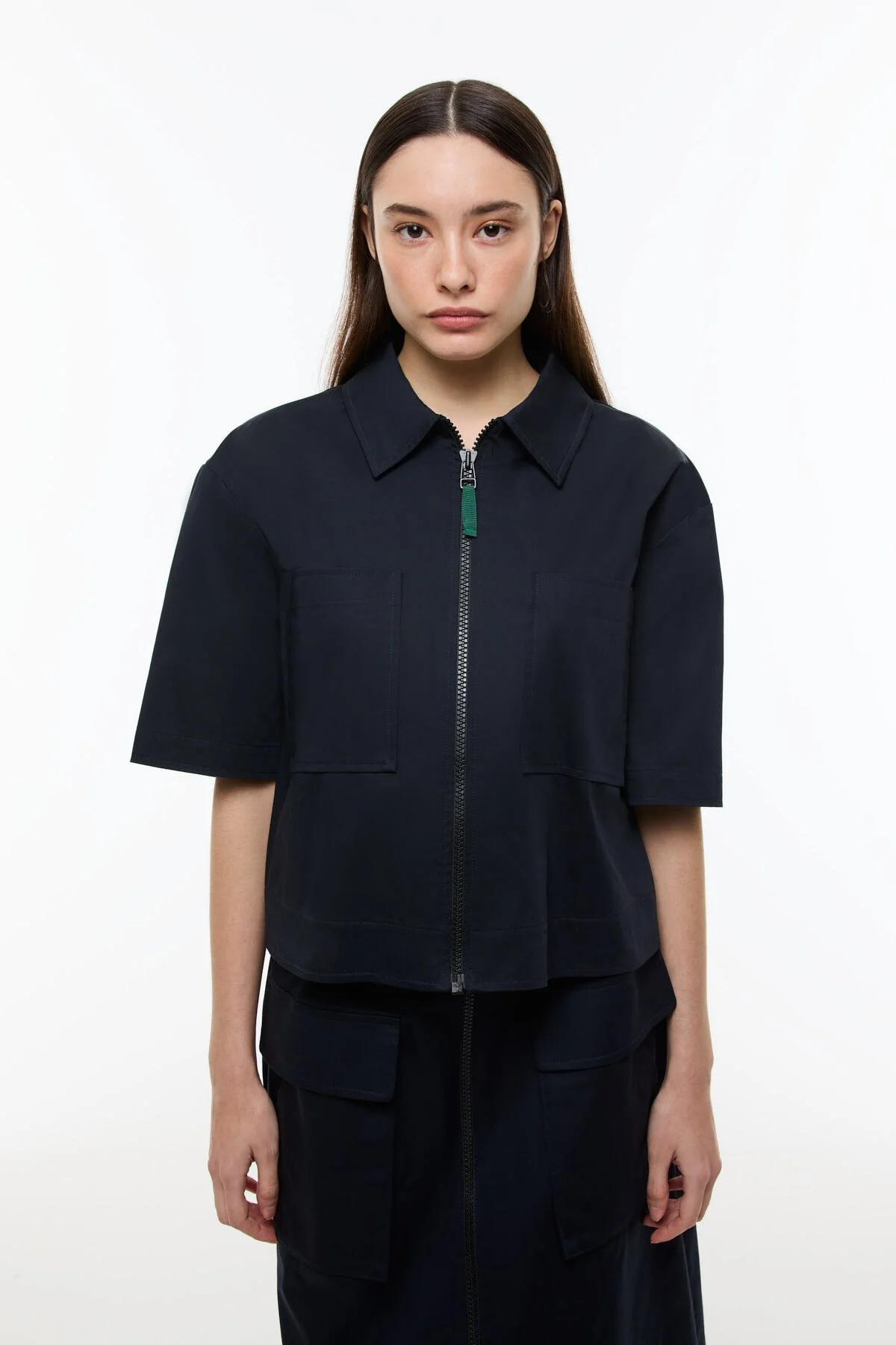 Önden Fermuarlı Çift Cepli Mont Ceket Lacivert - 1