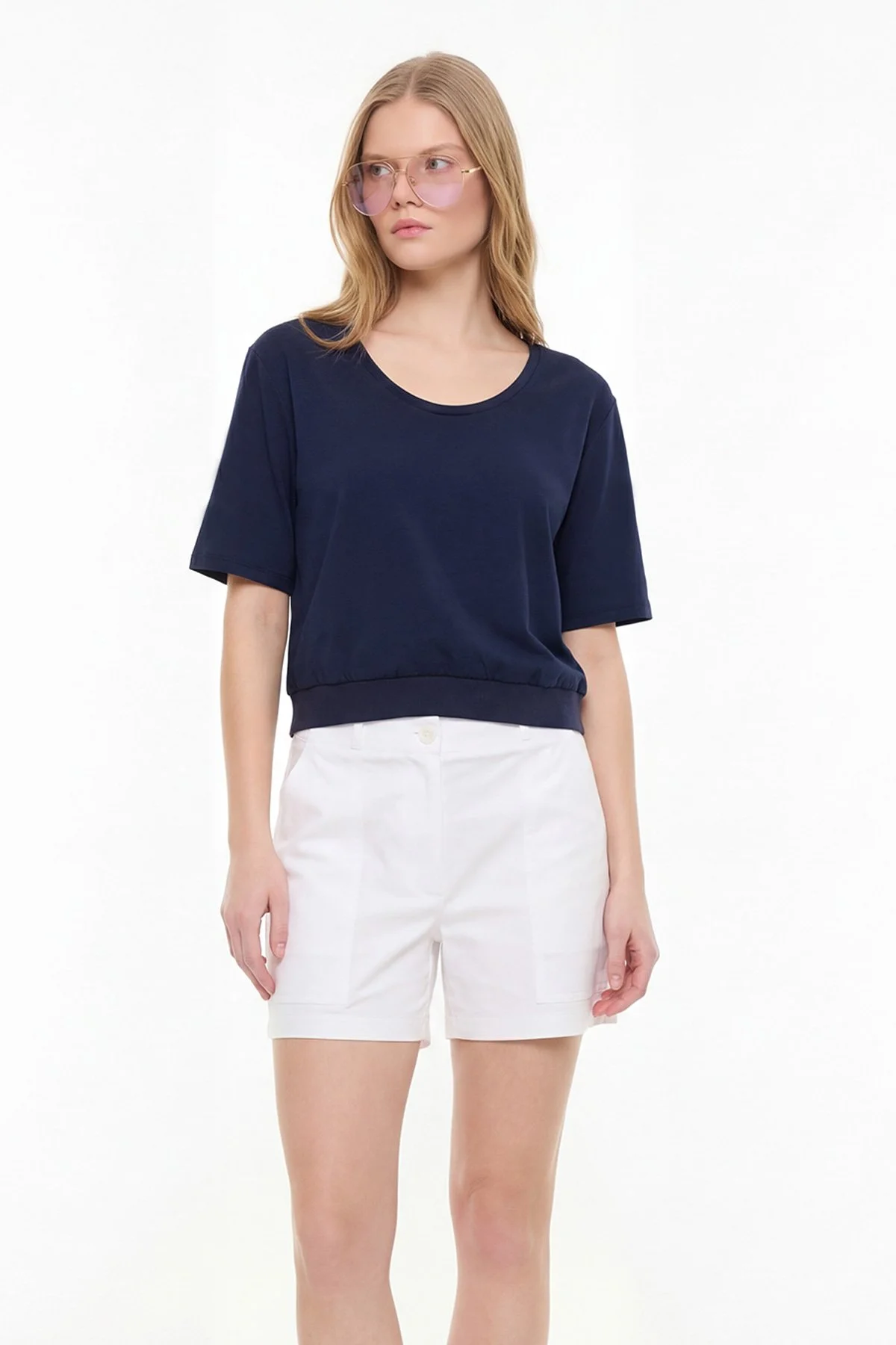 V Yaka Bluz Lacivert - 1