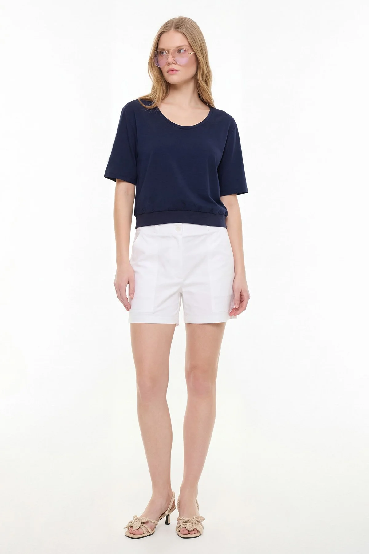 V Yaka Bluz Lacivert - 3