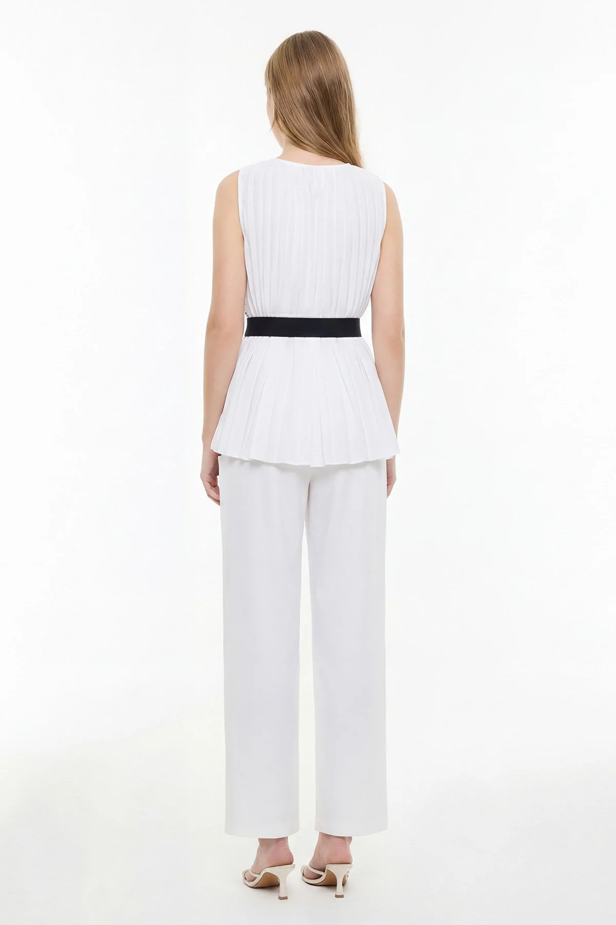 Plise Detaylı Bluz Lacivert - Beyaz - 2