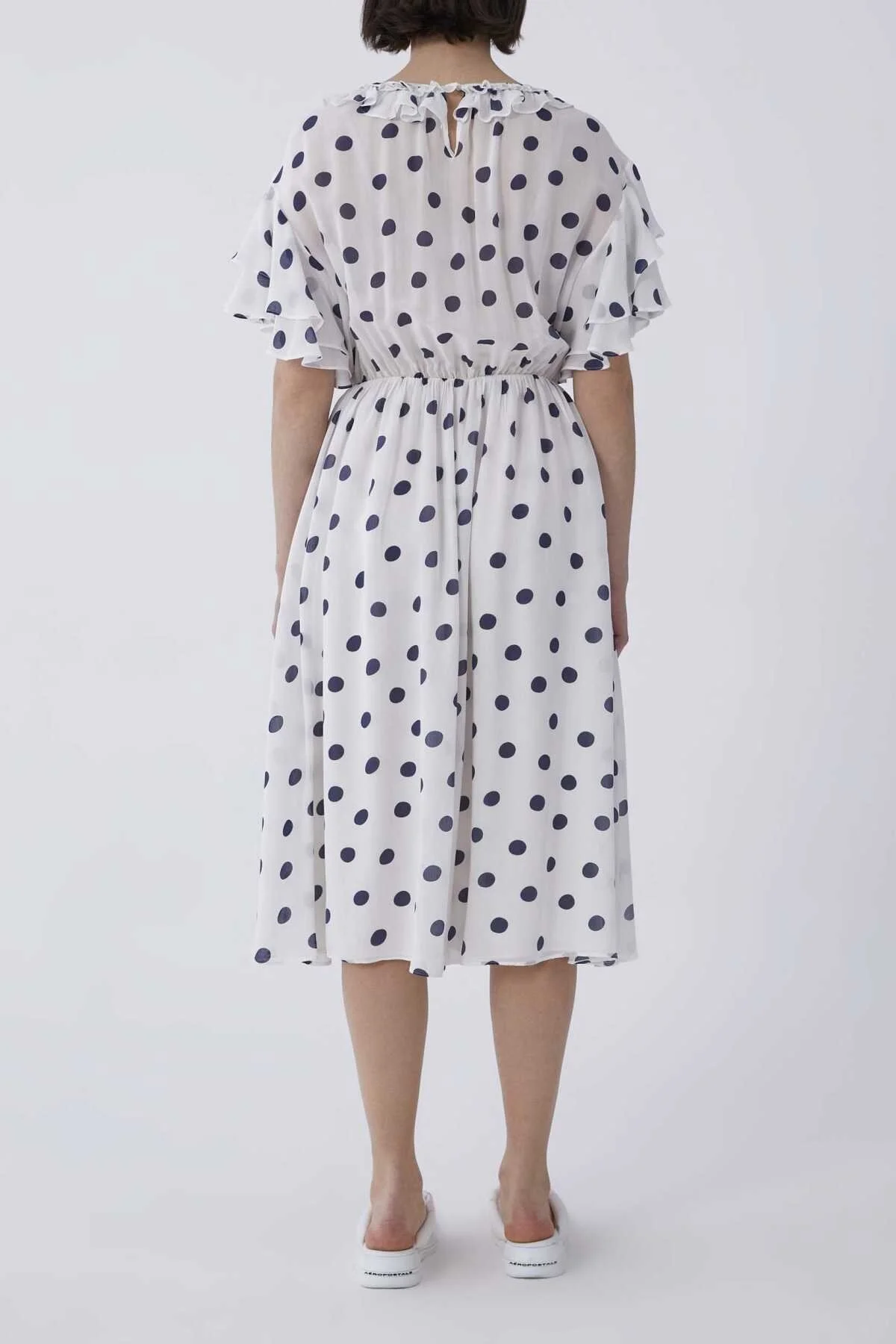 Lacivert Puantiyeli Uzun Elbise Standart Renk - 2