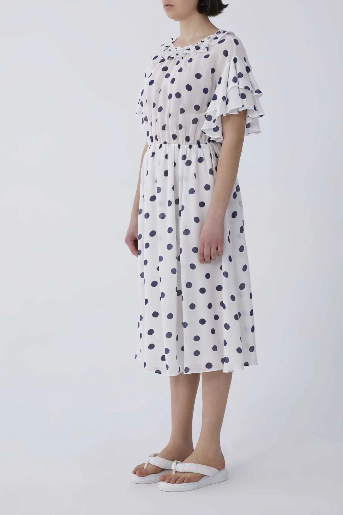 Lacivert Puantiyeli Uzun Elbise Standart Renk - 3