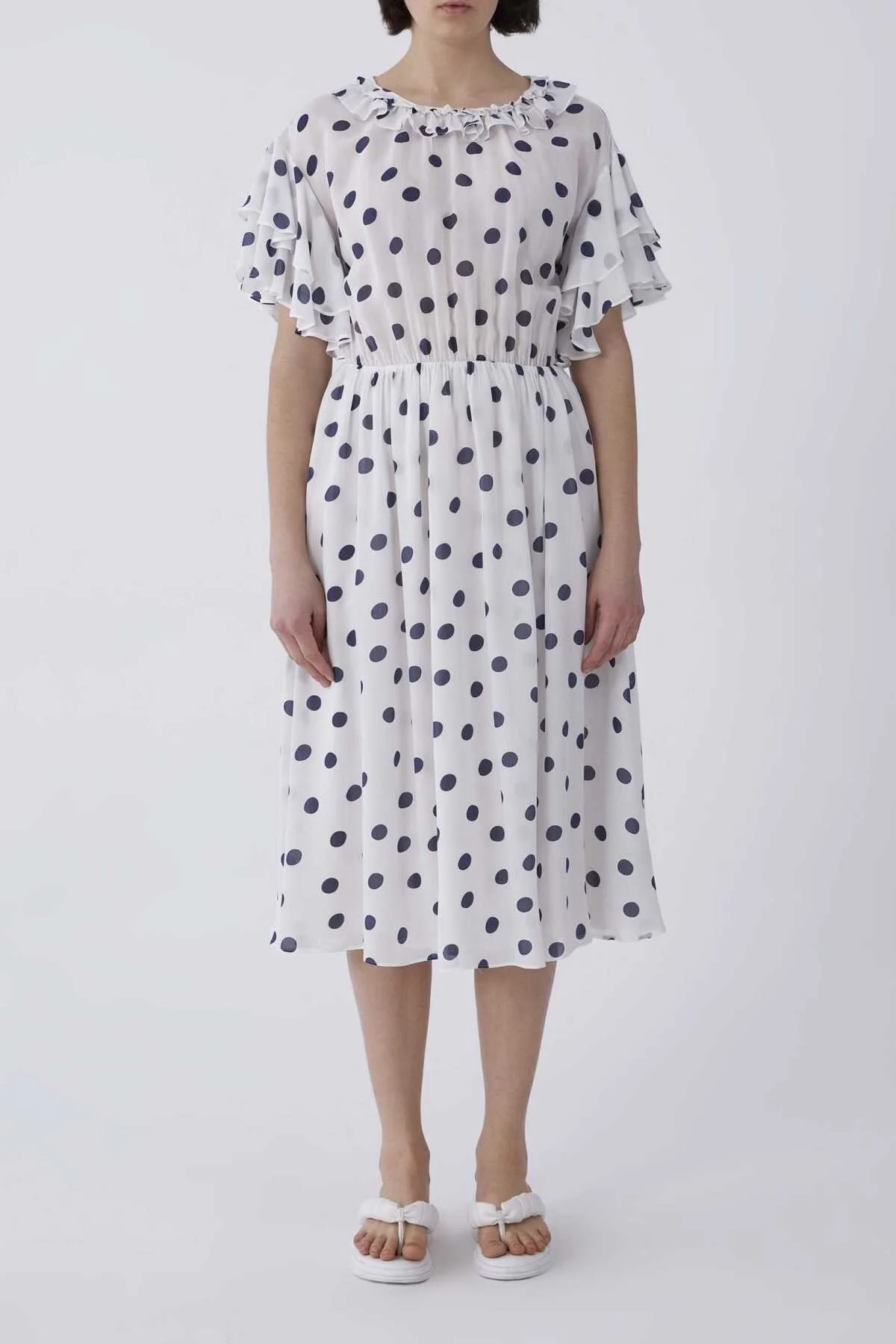 Lacivert Puantiyeli Uzun Elbise Standart Renk - 1