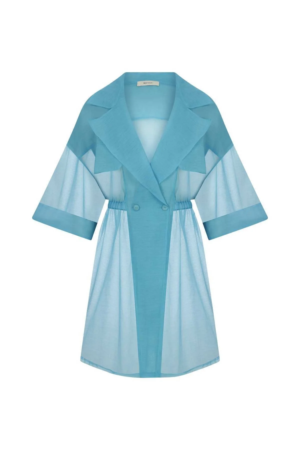 Lastikli Transparan Kadın Pardesü Turkuaz - 4