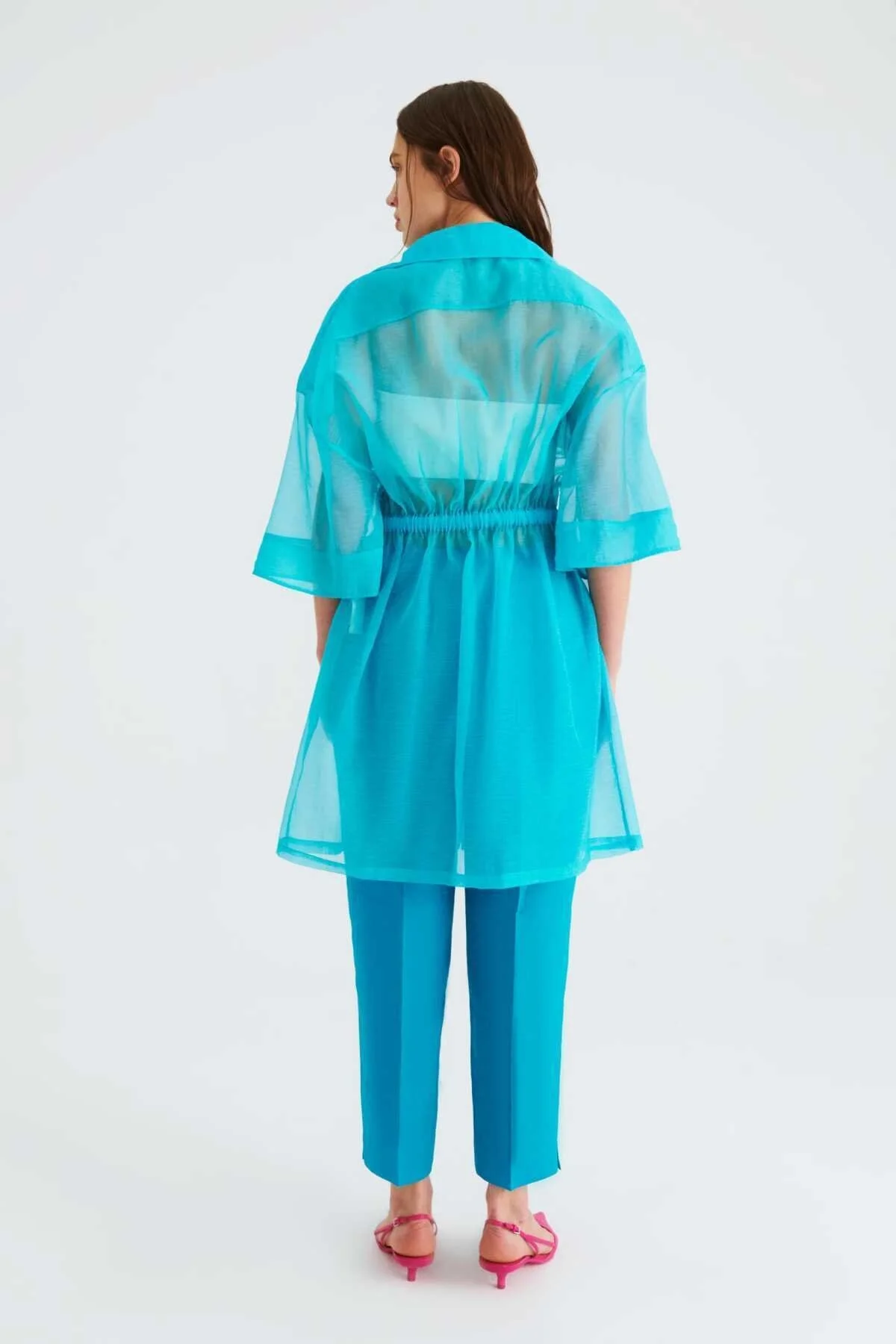 Lastikli Transparan Kadın Pardesü Turkuaz - 2