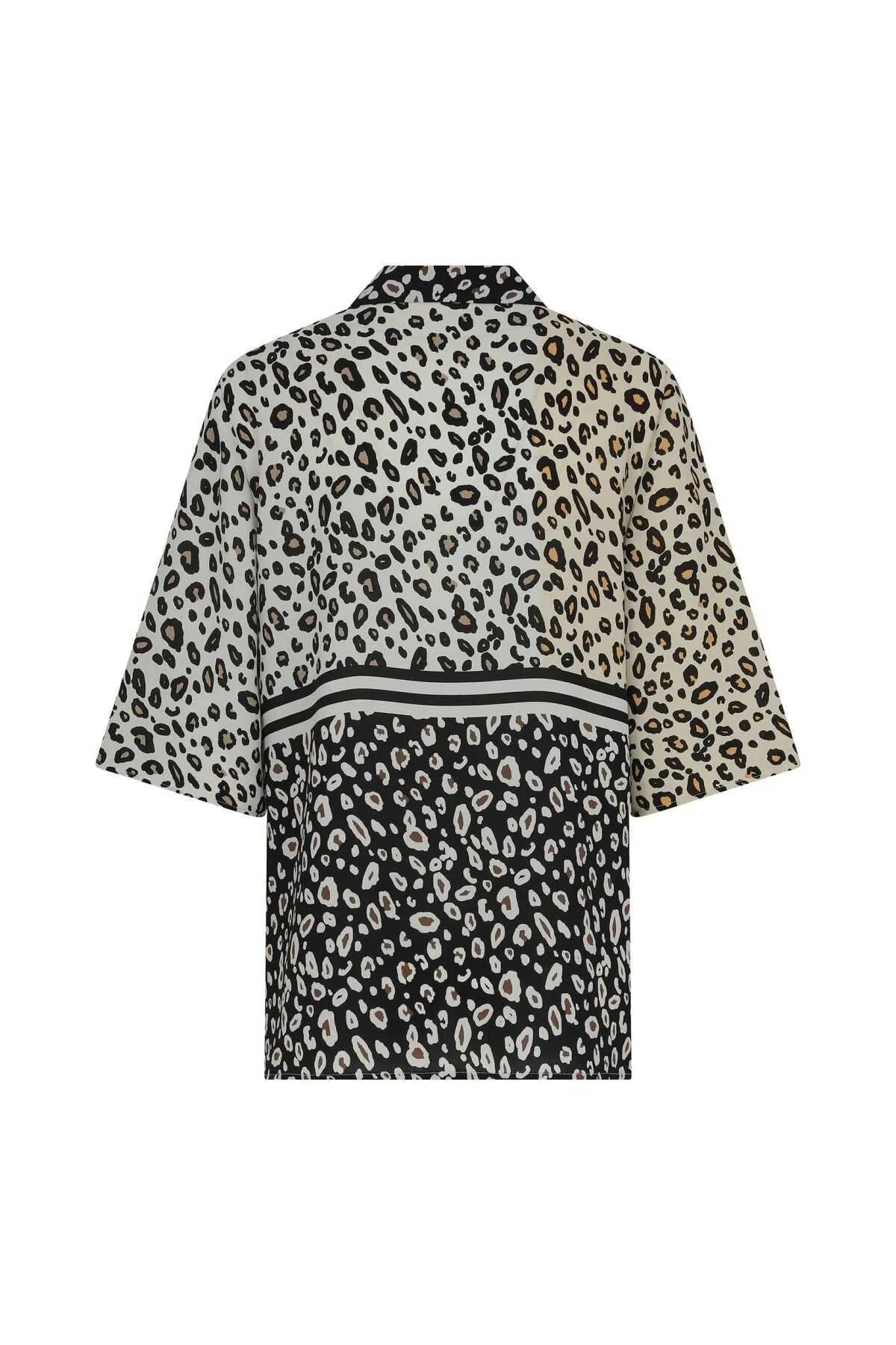 Leopar Desenli Düğmeli Kadın Gömlek Standart Renk - 5