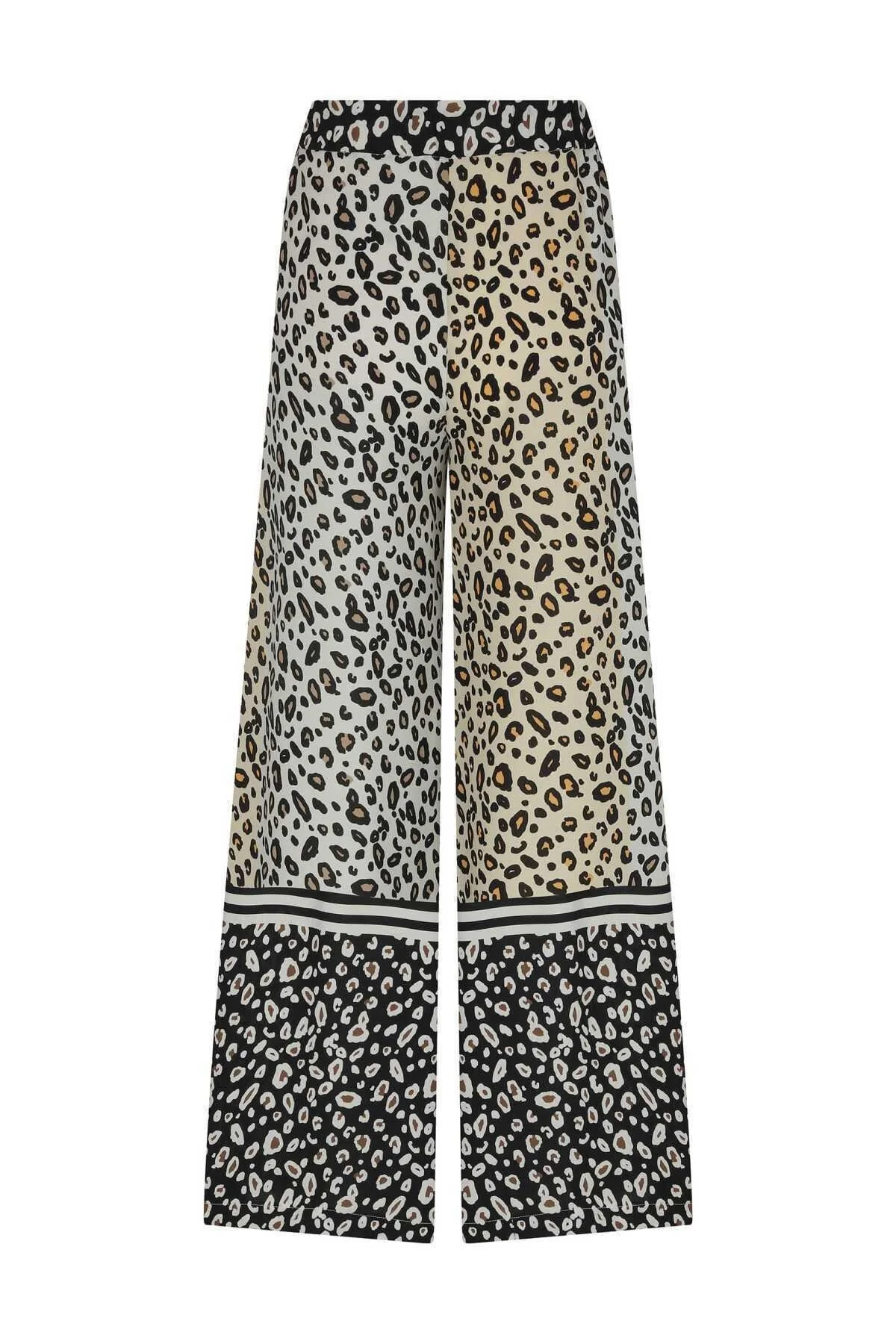 Leopar Desenli Geniş Paça Kadın Pantolon Standart Renk - 5
