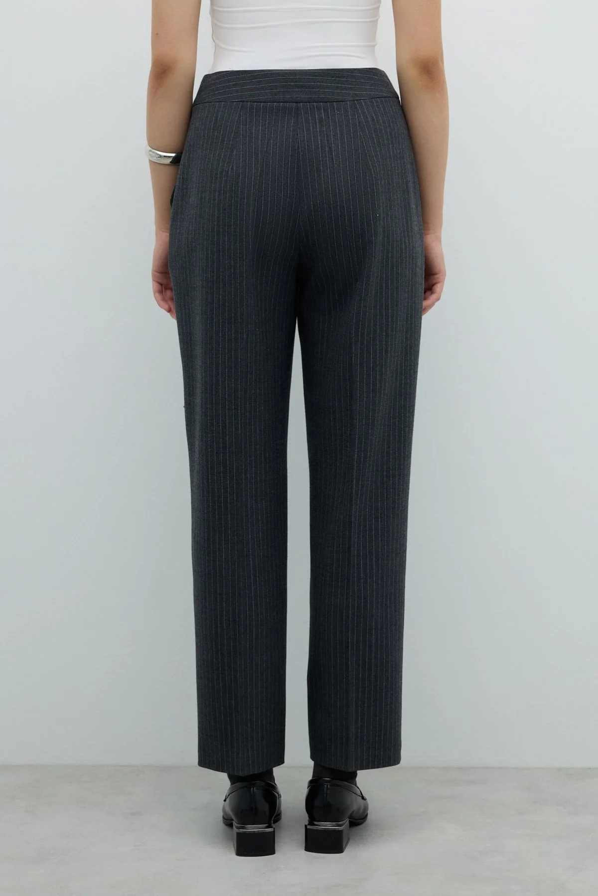 Lurex Çizgili Düz Paça Pantolon Gri - 2