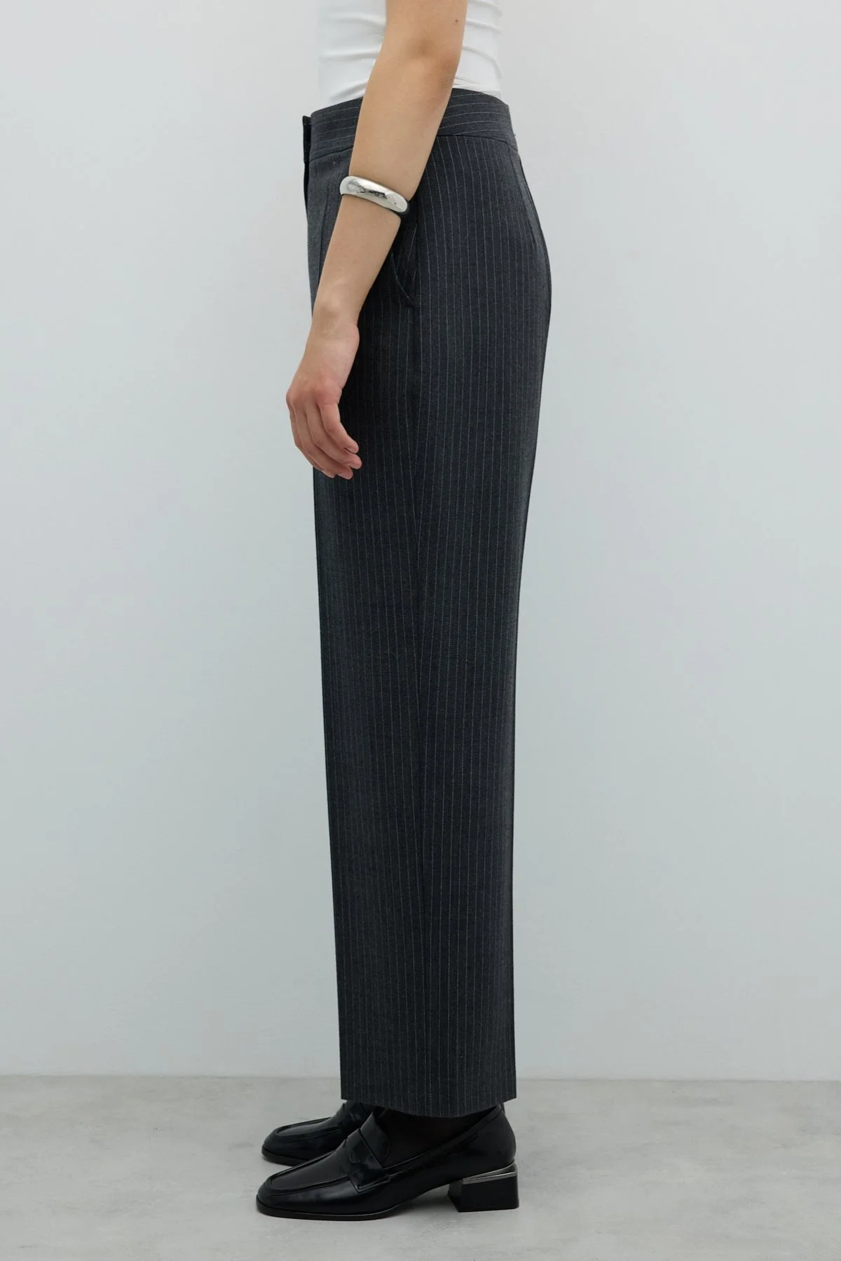 Lurex Çizgili Düz Paça Pantolon Gri - 4