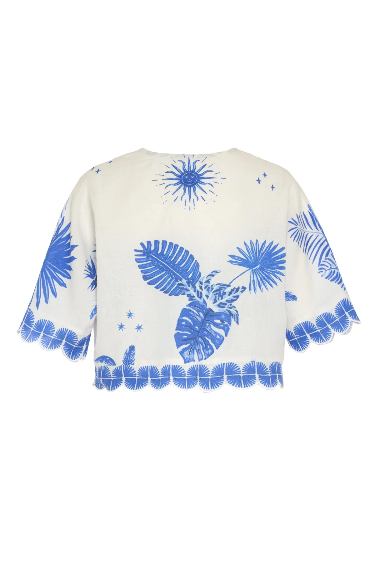 Nakış Detaylı Crop Bluz Mavi - Beyaz - 4