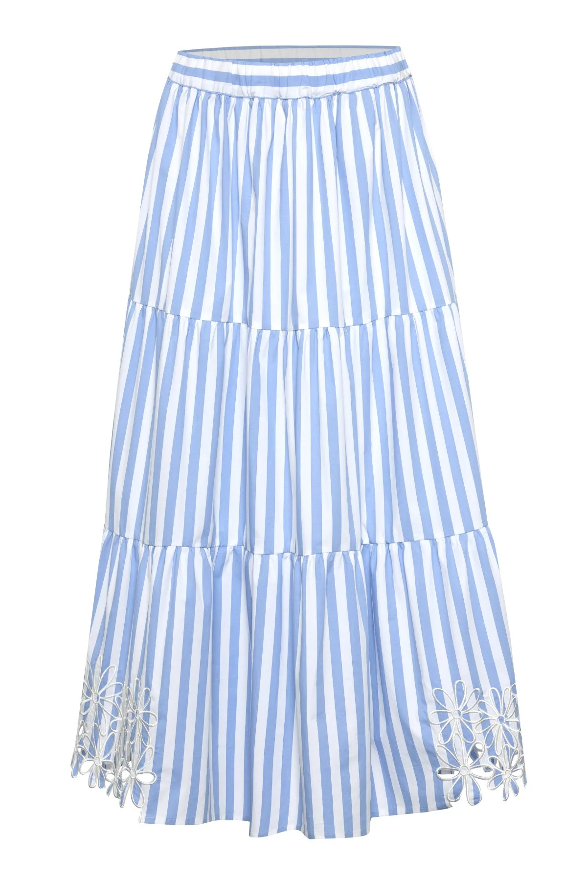 Nakış İşlemeli Poplin Etek Mavi - Beyaz - 6