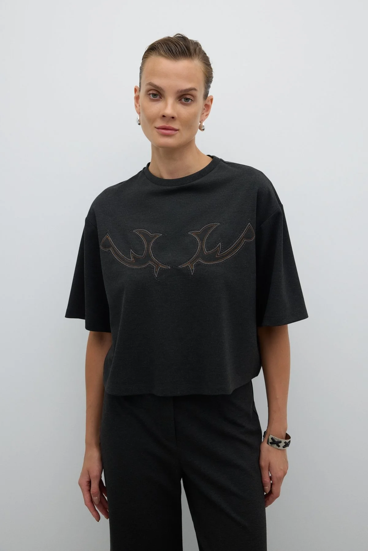 Nakışlı T-shirt K. Antrasit - 1