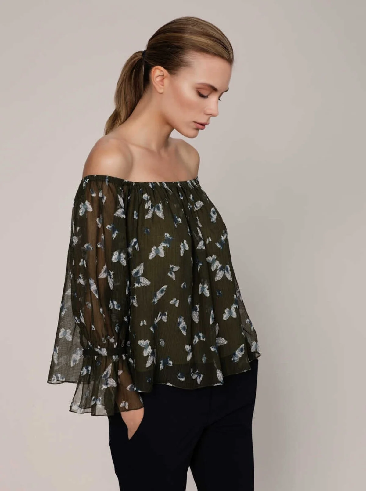  Off Shoulder Desenli Bluz Standart Renk - 3