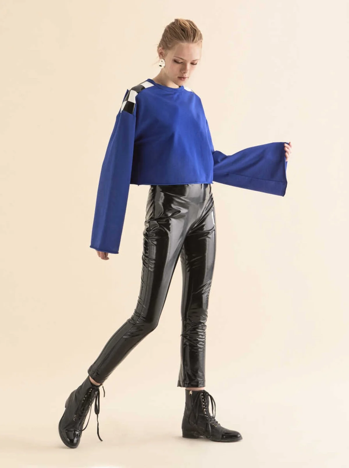  Omuz Detaylı Sweatshirt Saks - 1