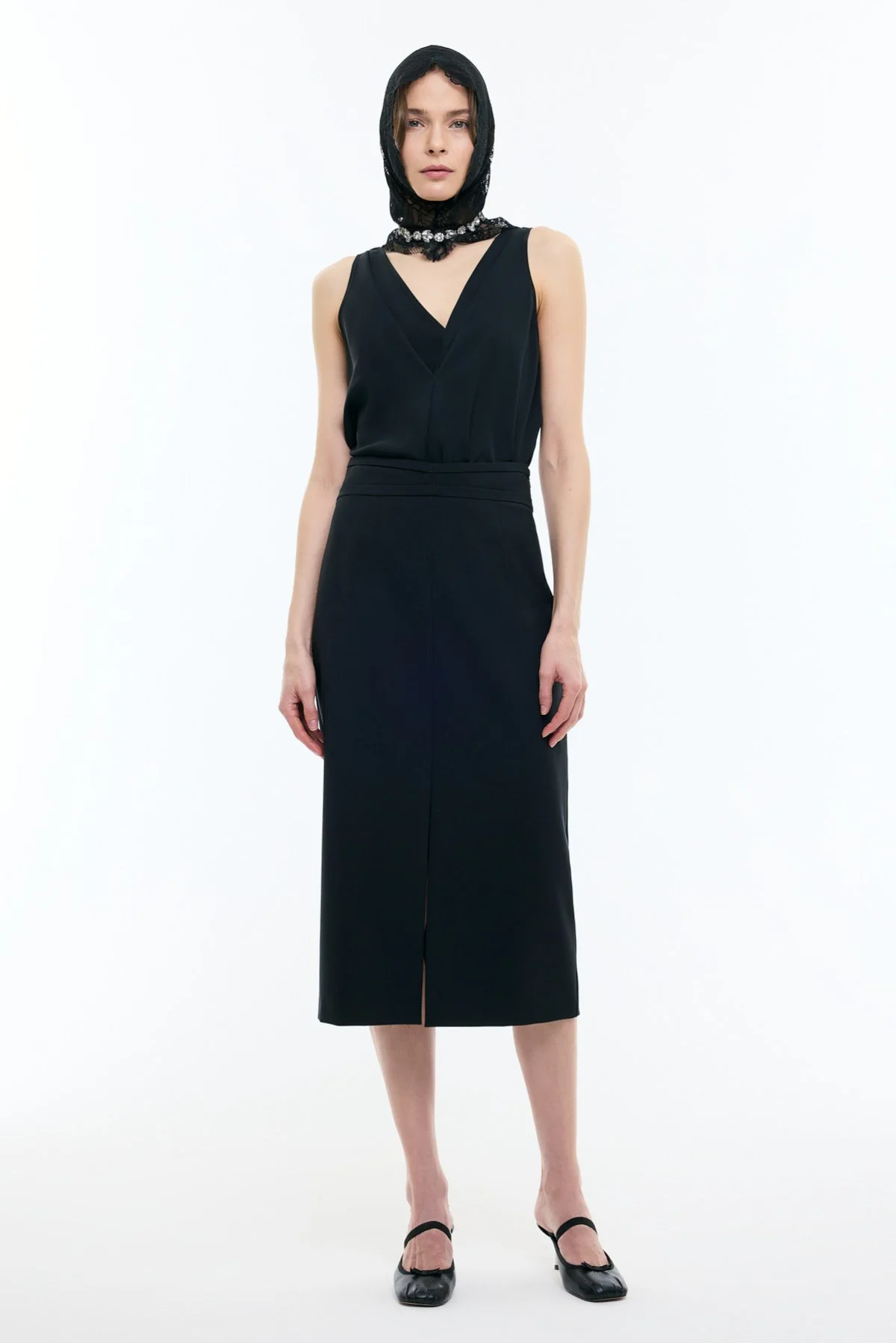 Önden Yırtmaçlı Kalem Etek Siyah - 3