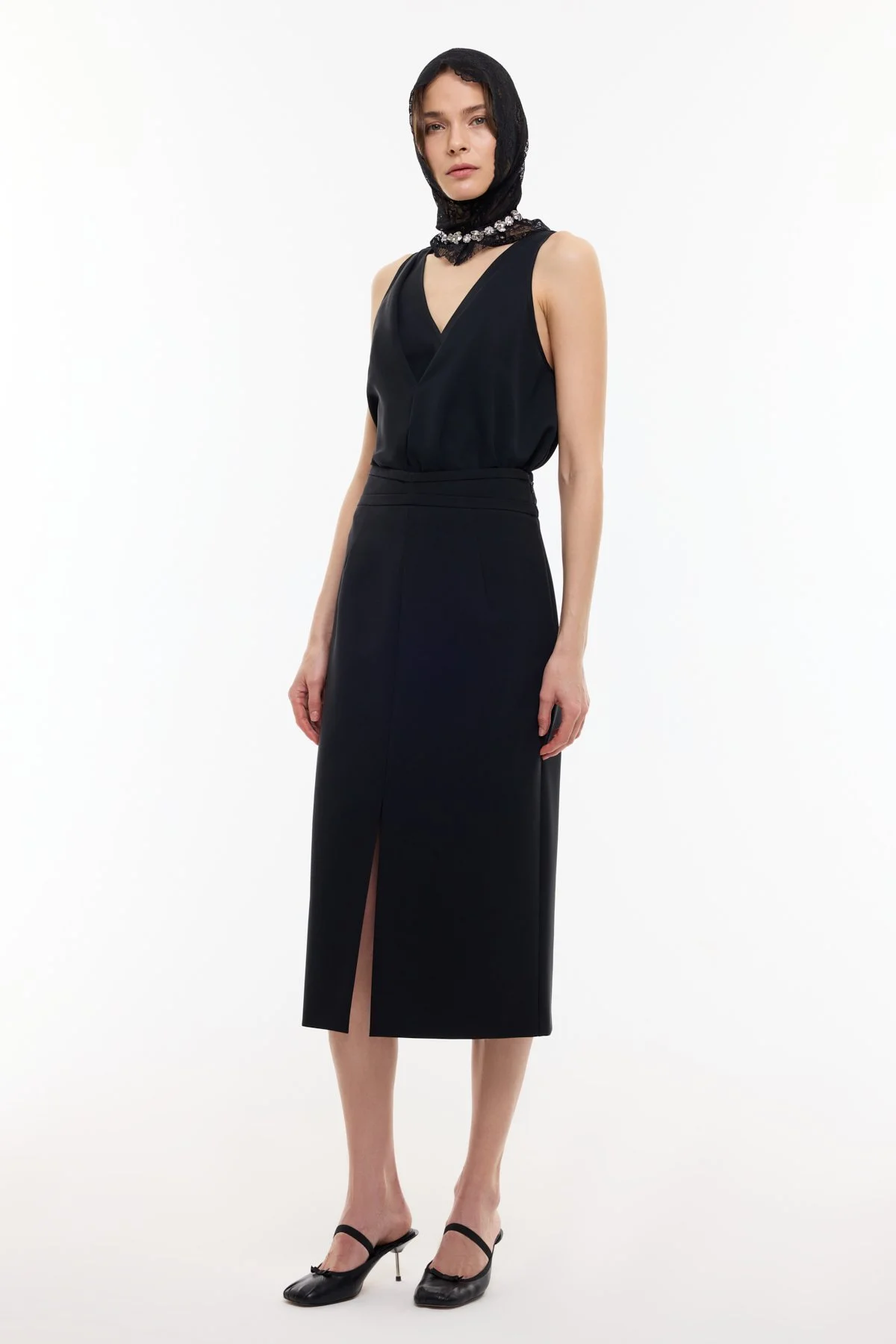 Önden Yırtmaçlı Kalem Etek Siyah - 1