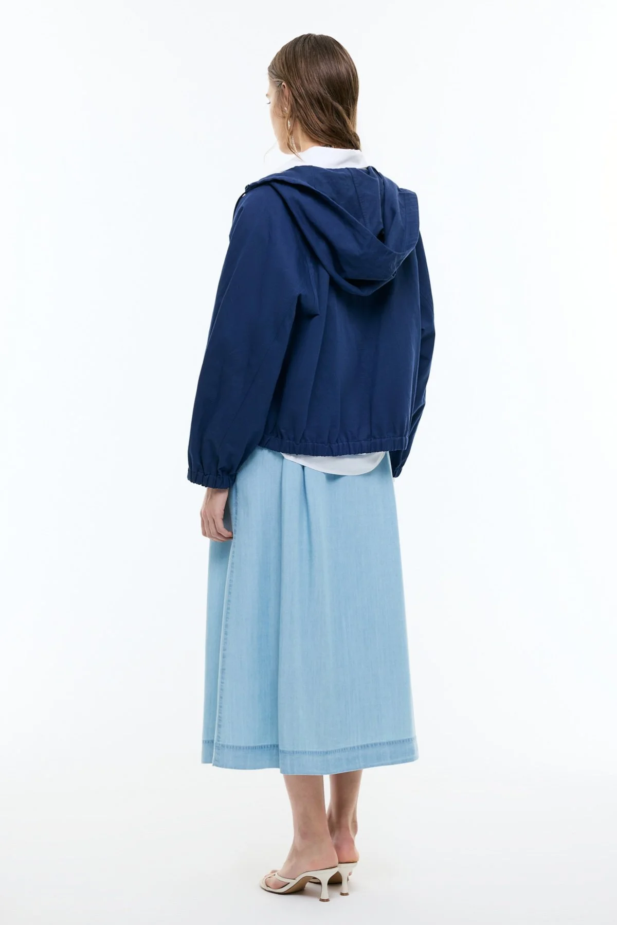 Önü Fermuarlarlı Kapüşonlu Mont Lacivert - 2