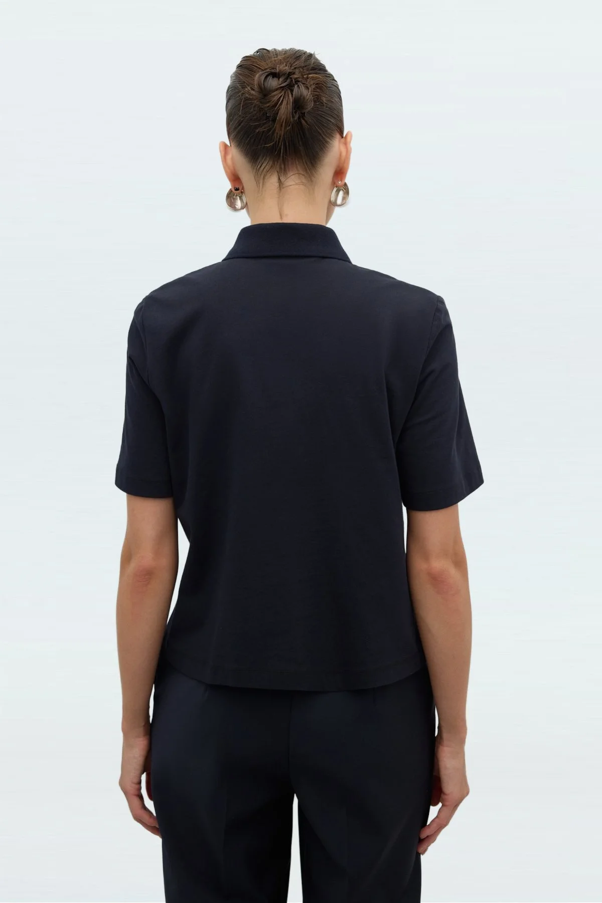 Önü Payet Nakışlı Polo Yaka T-shirt Lacivert - 3