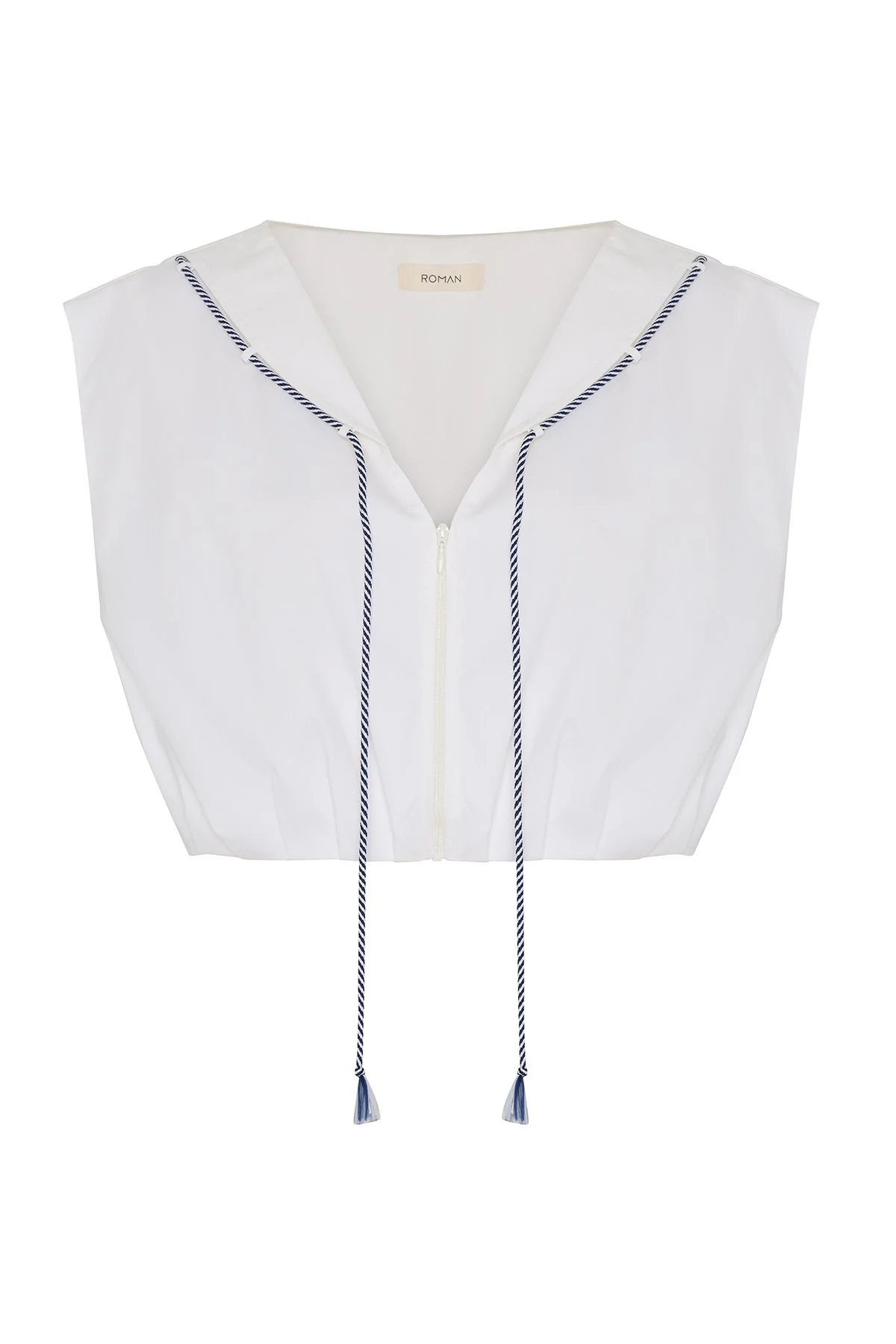 Organik Pamuk Bağcık Detaylı Crop Bluz Beyaz - 5