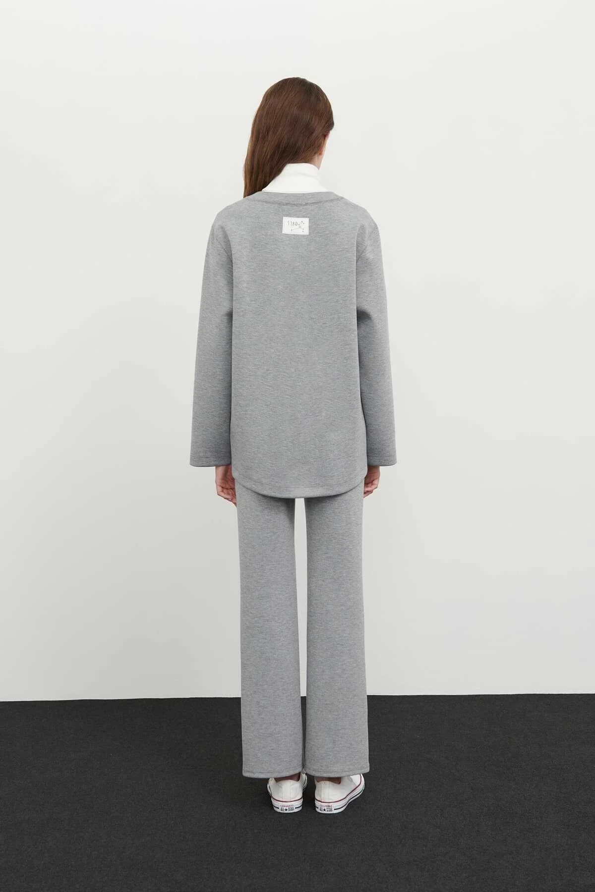 Bisiklet Yaka Uzun Kollu Sweatshirt Gri - 2