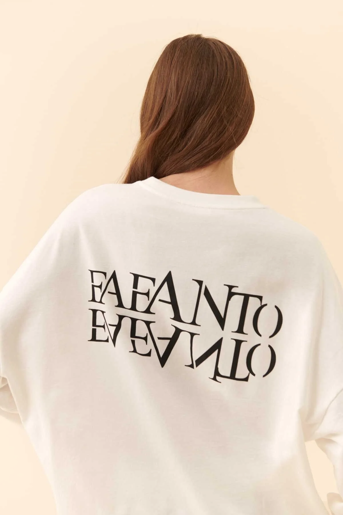  Oversize Fafanto Yazı Baskılı Sweatshirt Ekru - 3