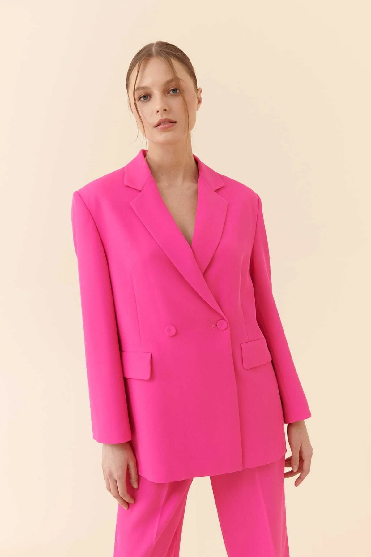  Oversize Krep Kadın Ceket Fuşya - 1