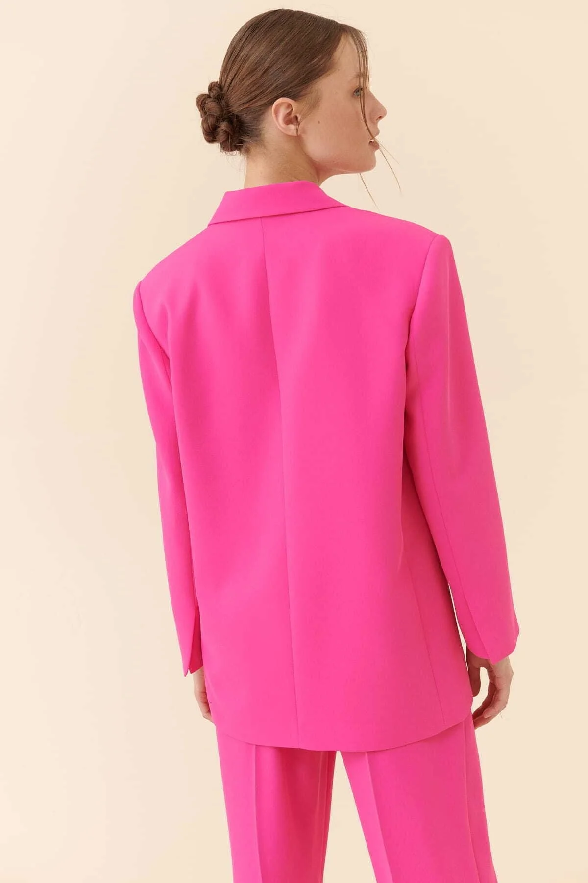  Oversize Krep Kadın Ceket Fuşya - 2