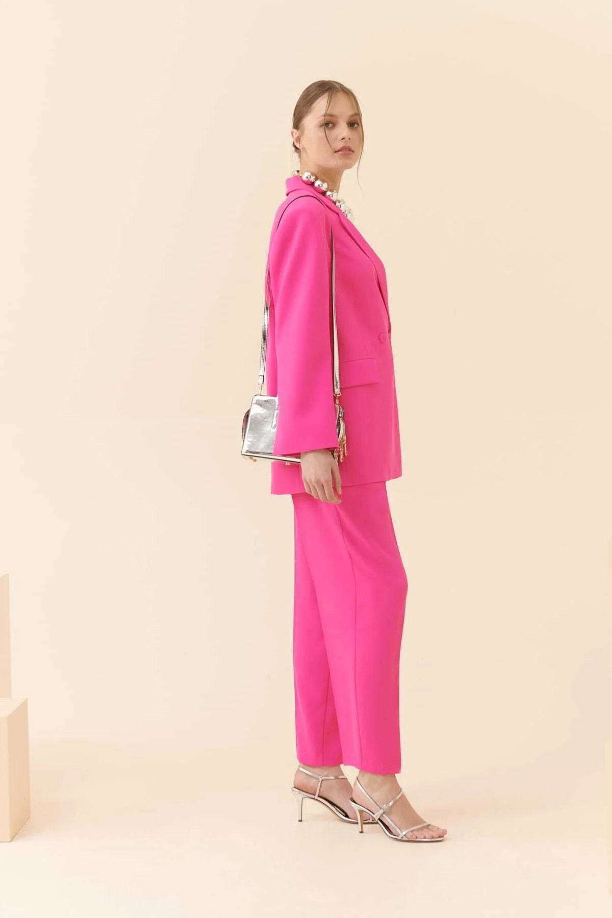  Oversize Krep Kadın Ceket Fuşya - 3