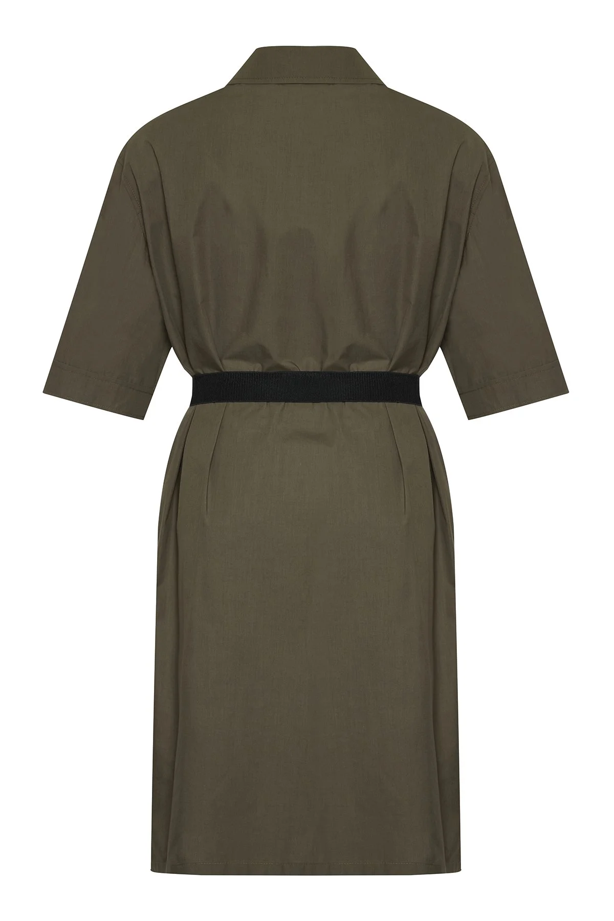 Palaska Kemerli Midi Boy Gömlek Elbise Haki - 6
