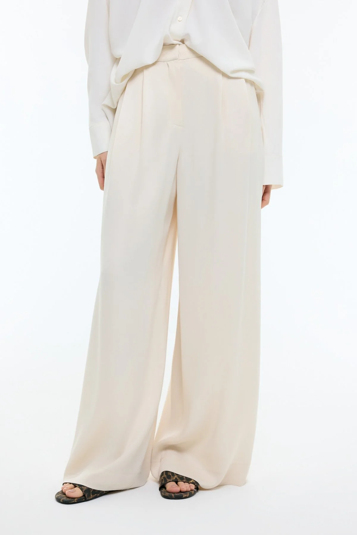 Palazzo Saten Pantolon Krem - 3