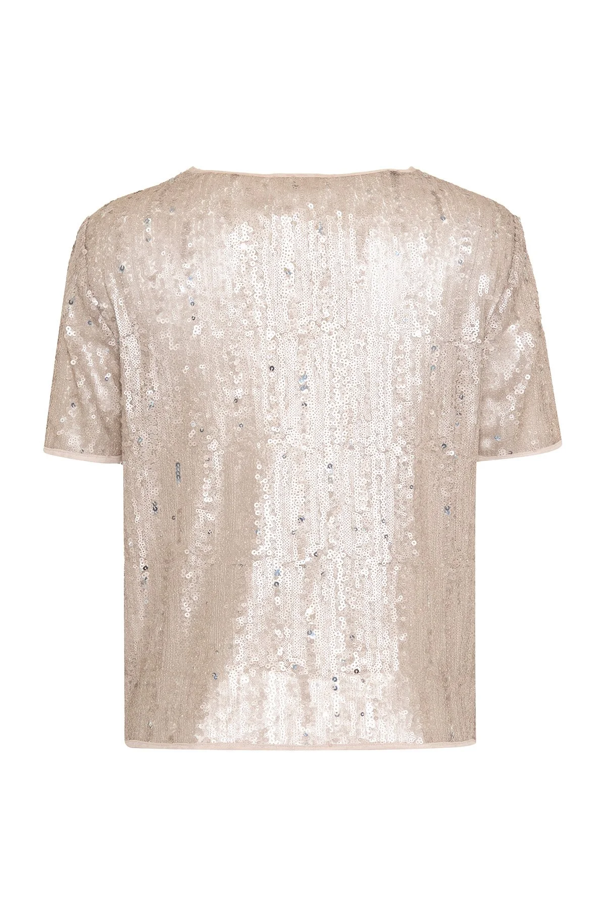 Payetli Bisiklet Yaka Bluz Bej - 4