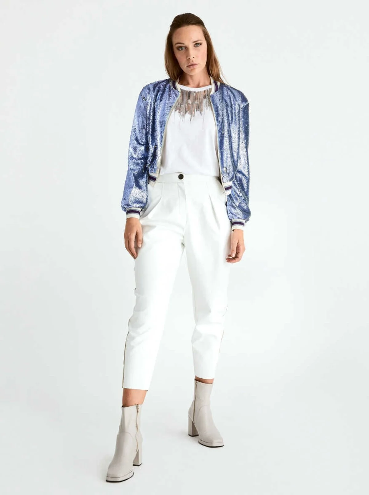  Payetli Bomber Ceket Lila - Gri - 2