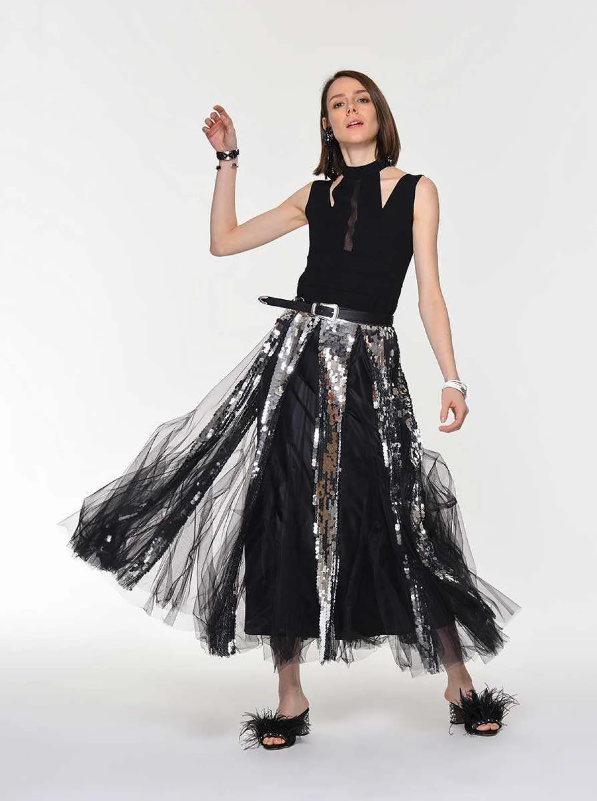 Payetli Etek Gümüş - 4