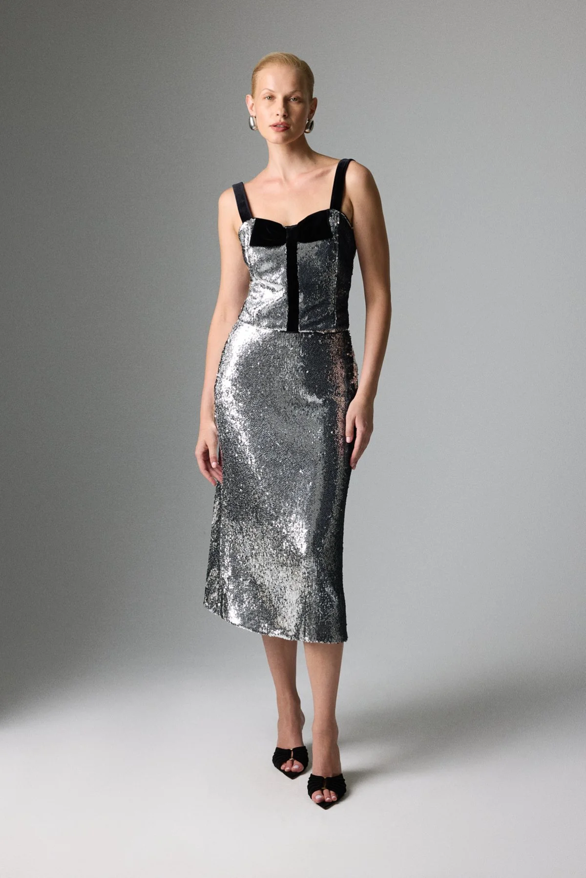 Payetli Midi Boy Etek Gümüş - 1