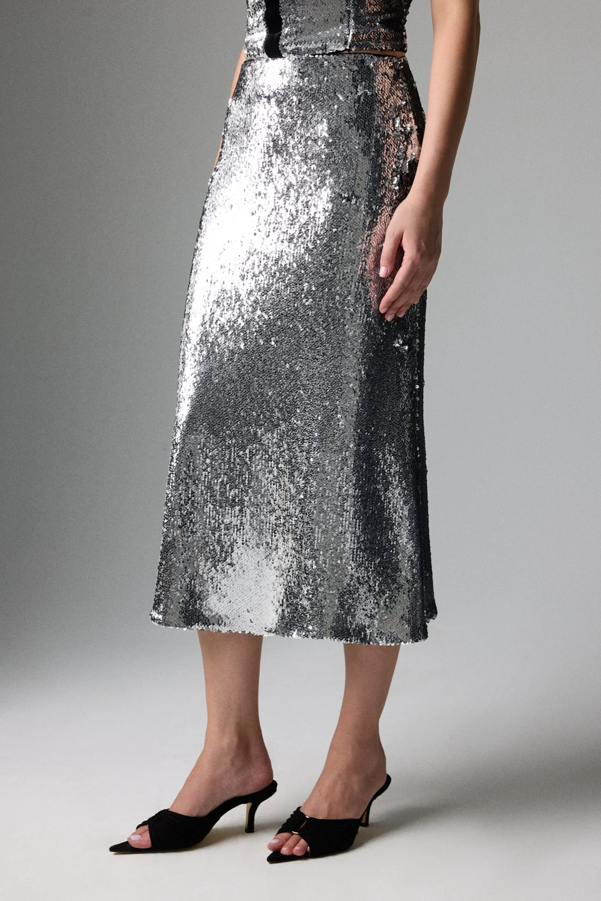 Payetli Midi Boy Etek Gümüş - 3
