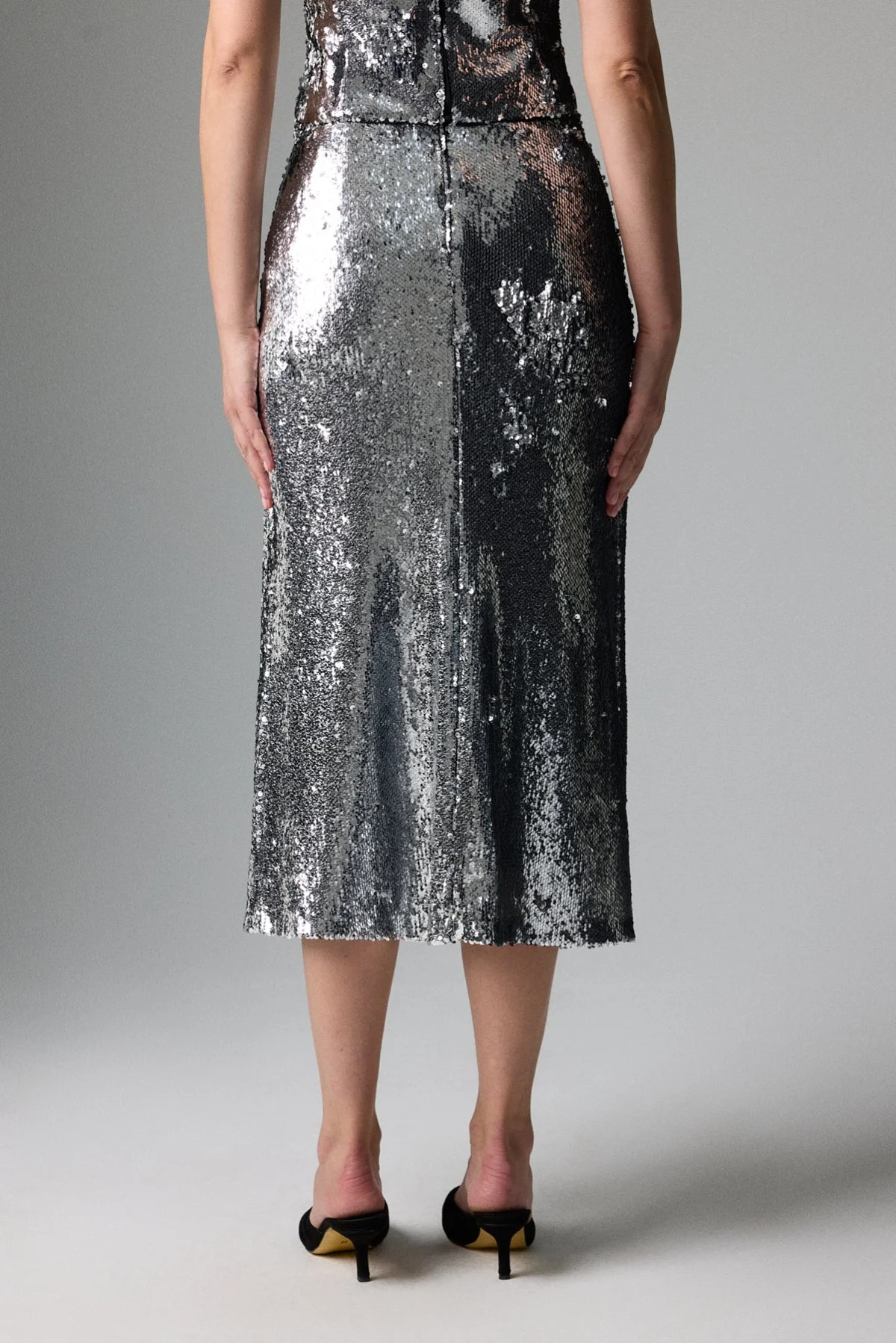 Payetli Midi Boy Etek Gümüş - 2