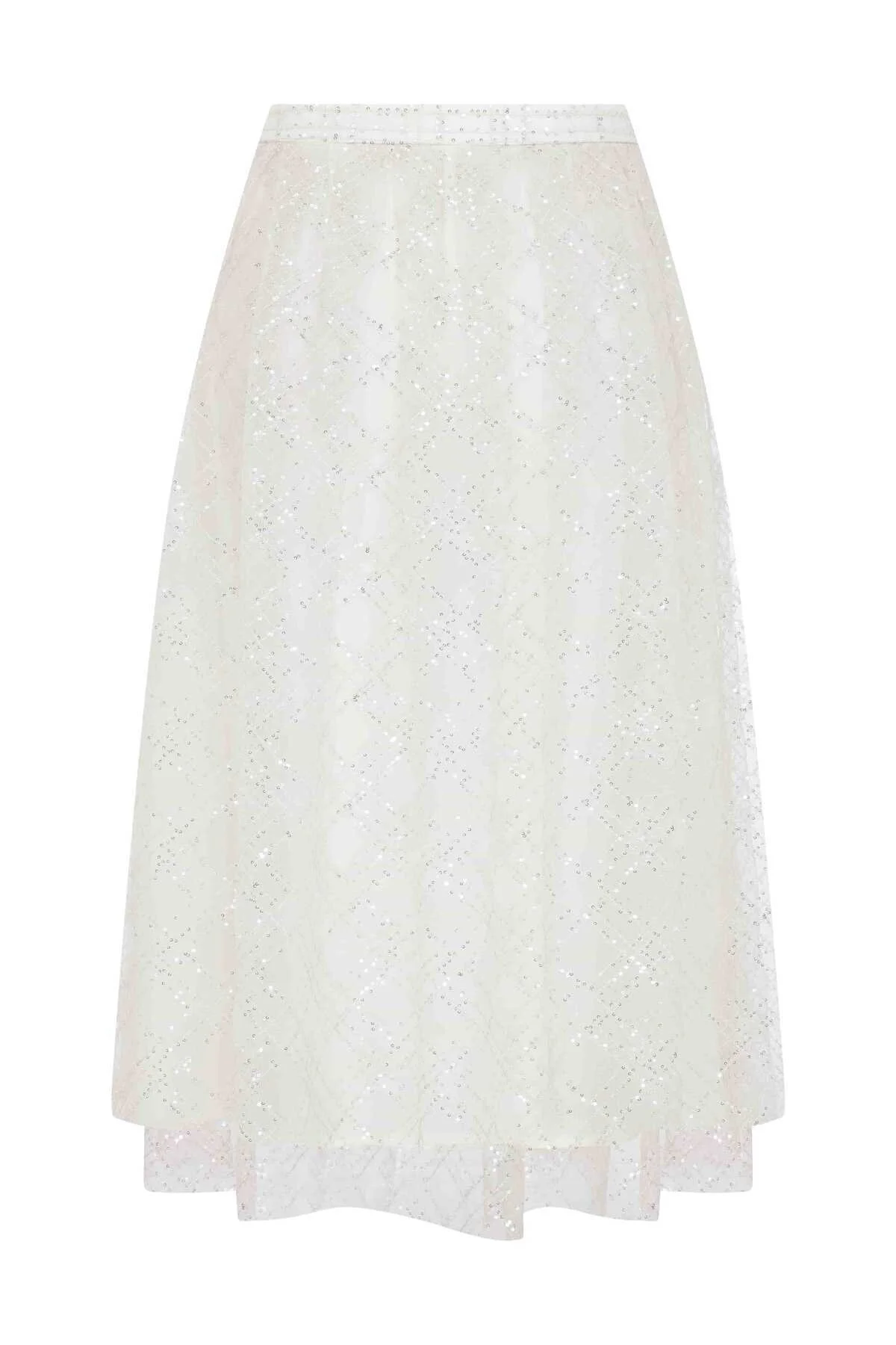  Payetli Midi Etek Ekru - 5