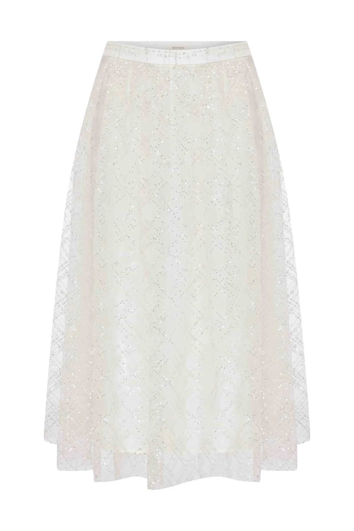  Payetli Midi Etek Ekru - 4