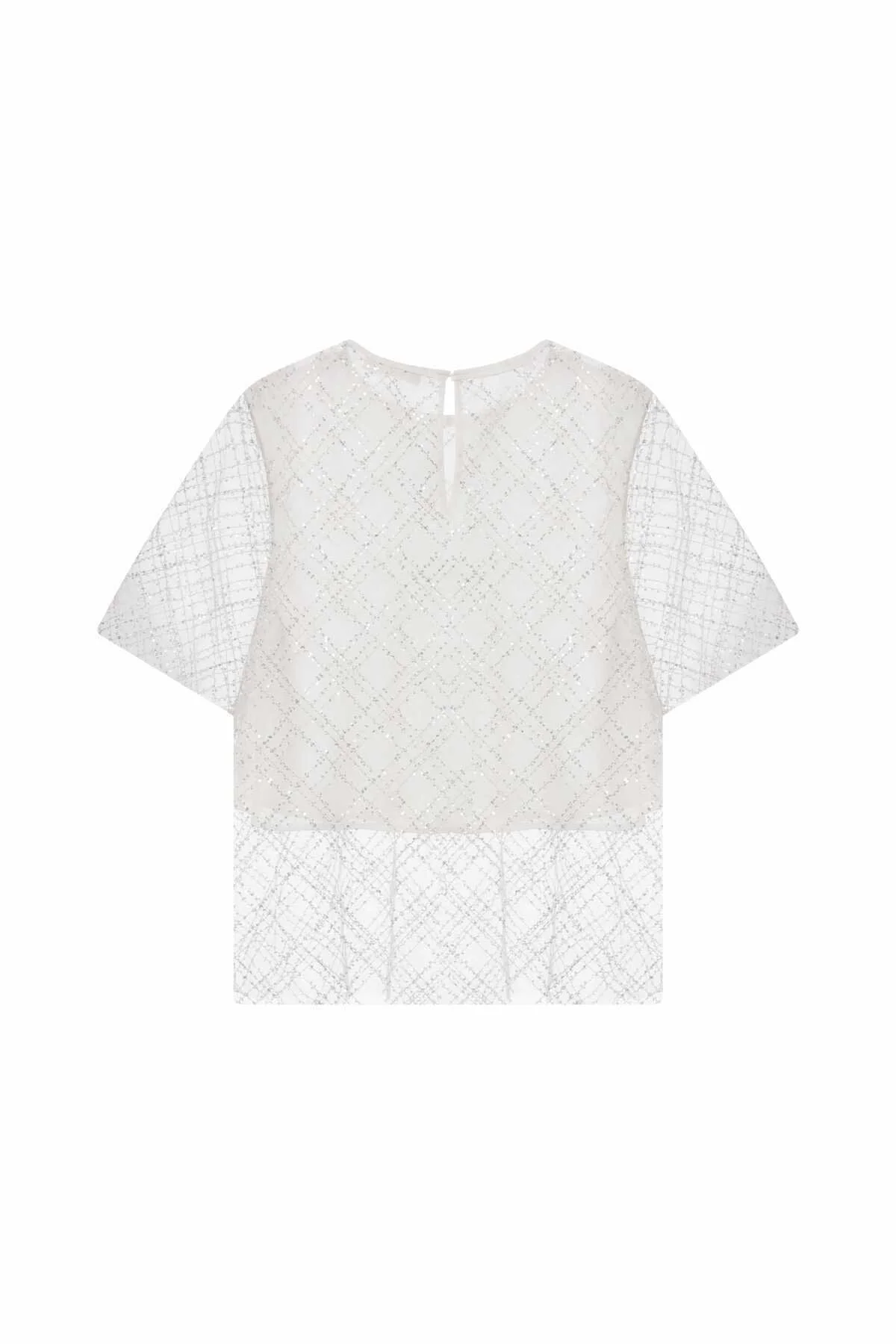  Payetli Transparan Bluz Ekru - 5